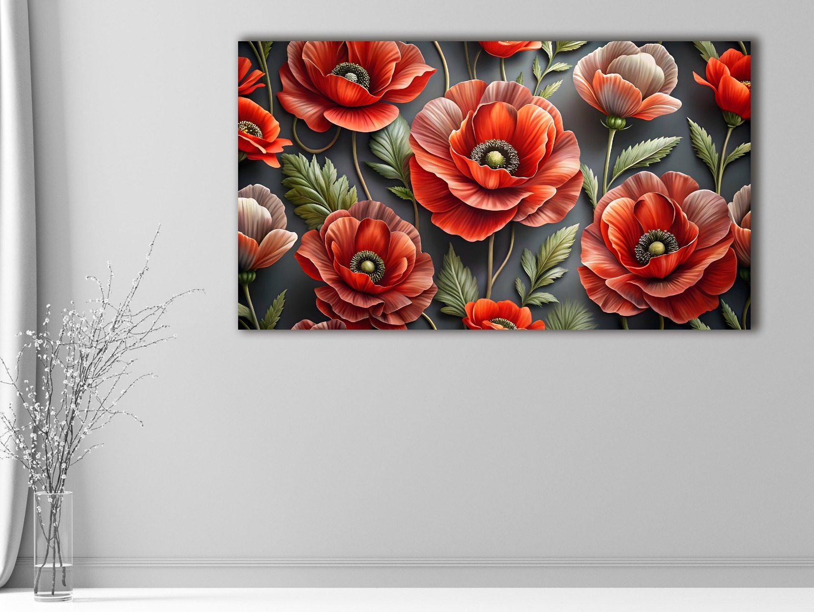 Kırmızı%20Çiçekler%20-%20Sim%20İşlemeli%20Kanvas%20Tablo