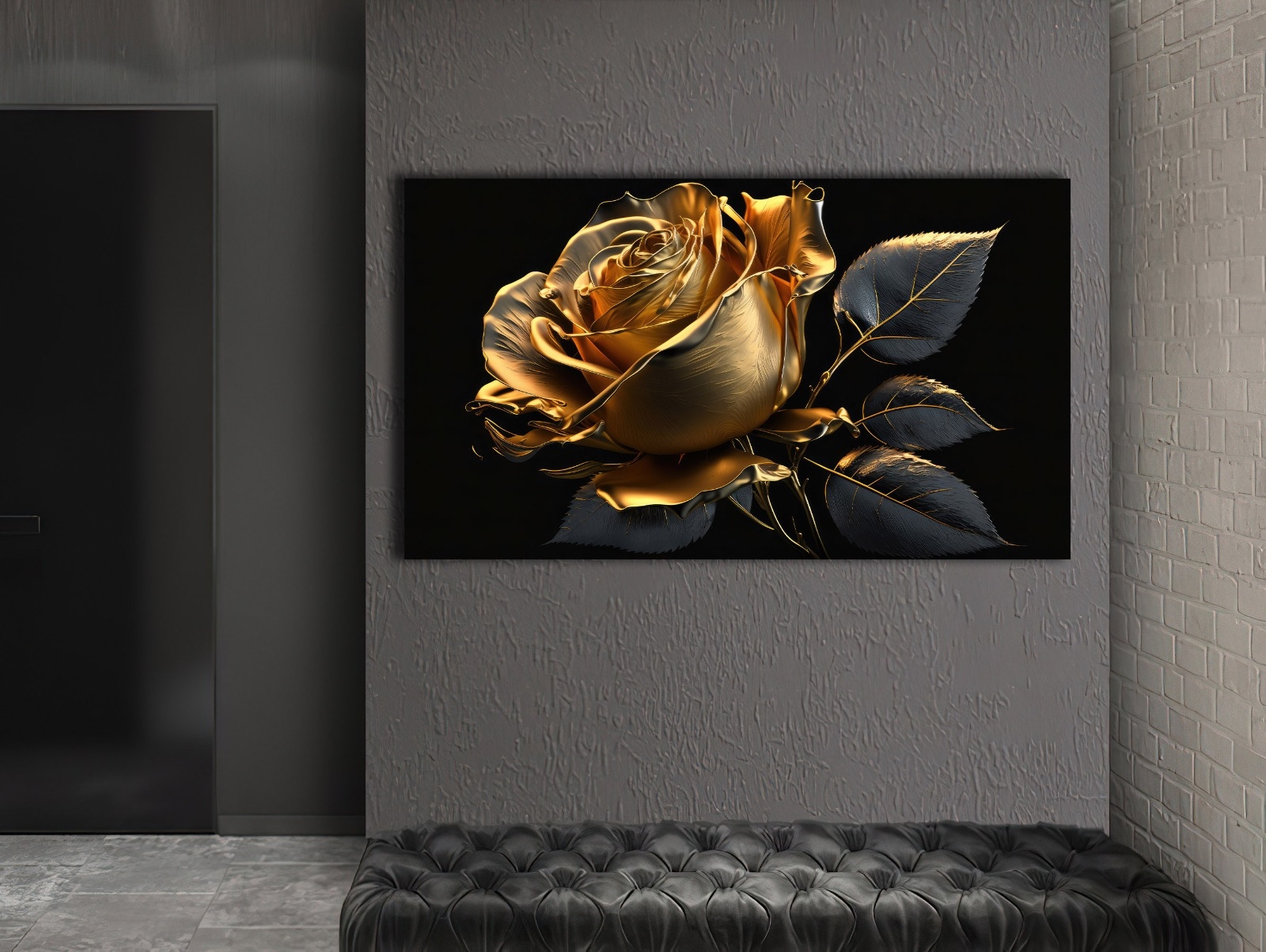 Gold%20Rose%20-%20Sim%20İşlemeli%20Kanvas%20Tablo