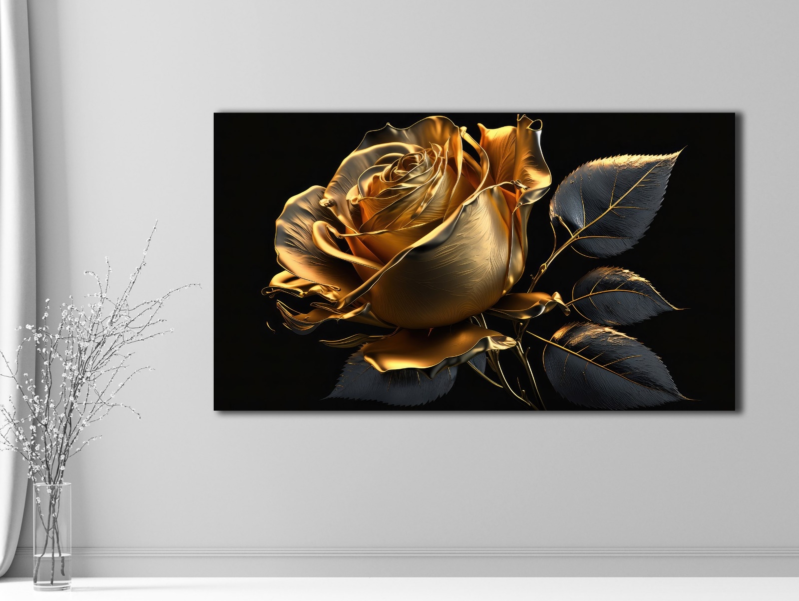 Gold%20Rose%20-%20Sim%20İşlemeli%20Kanvas%20Tablo