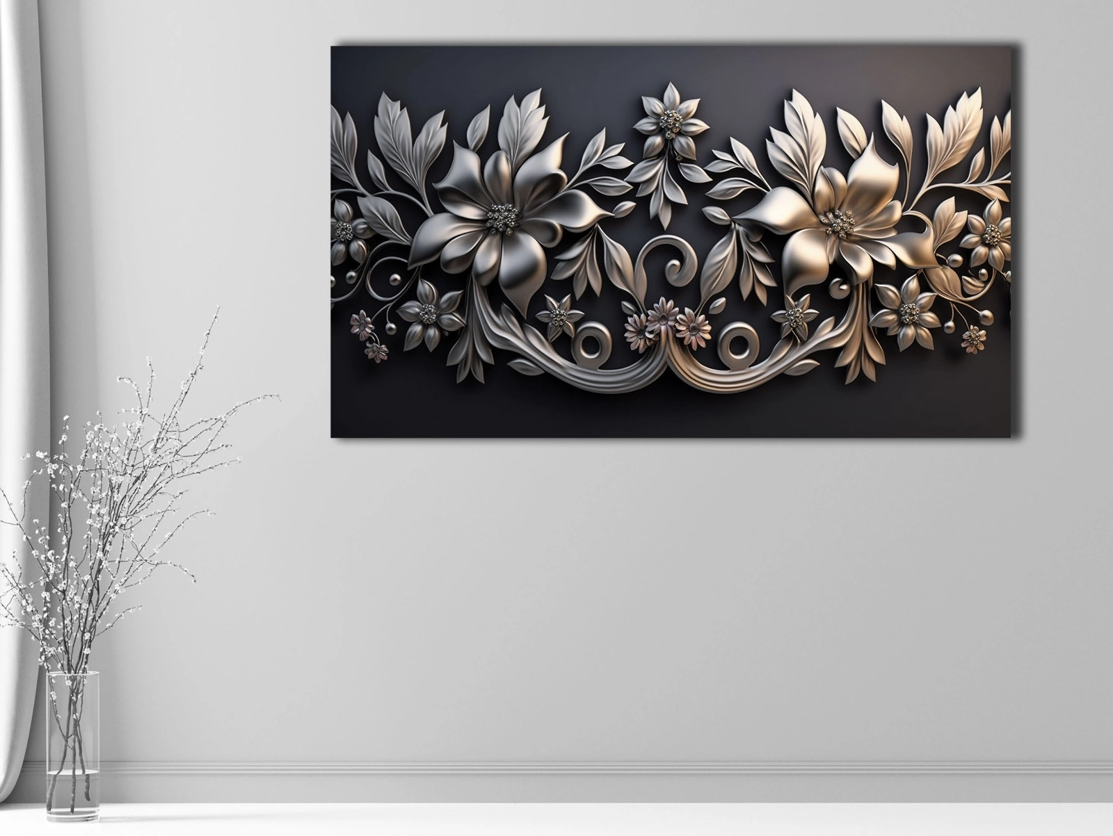 Gümüş%20Çiçekler%20-%20Sim%20İşlemeli%20Kanvas%20Tablo