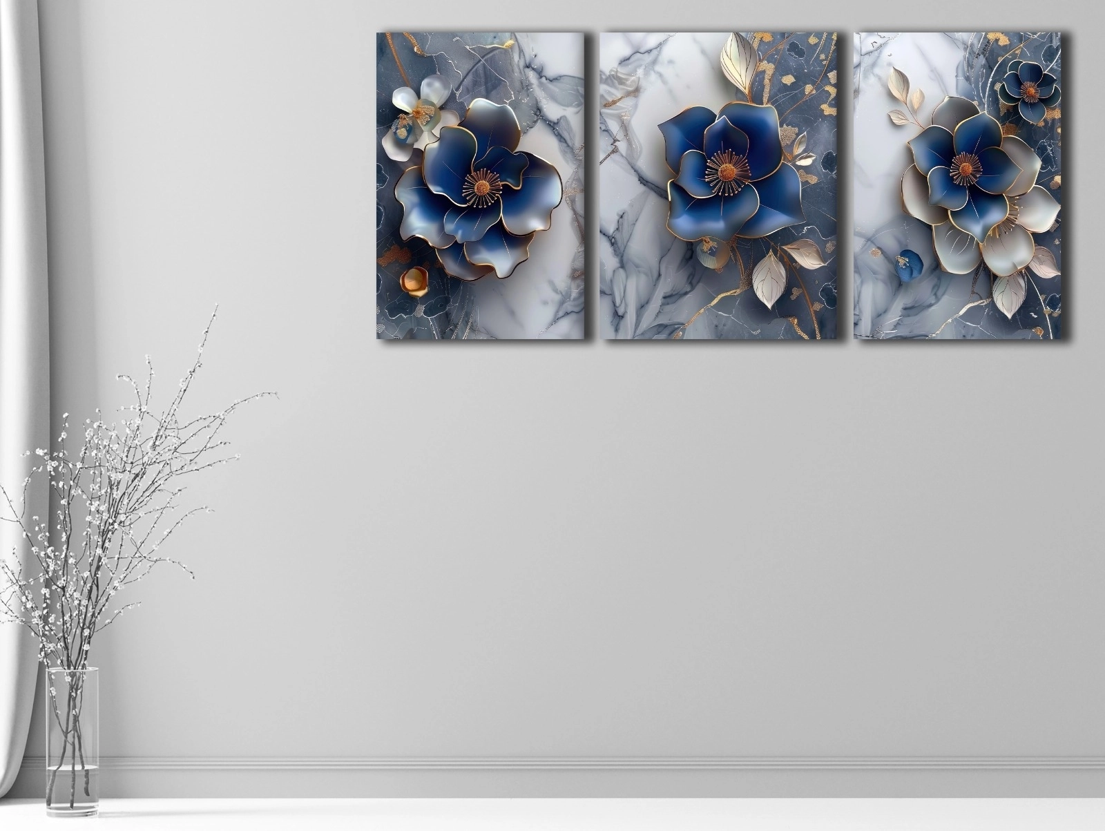 Çiçekler%20-%20Laminasyonlu%20Kanvas%20Tablo%203%20lü%20Set