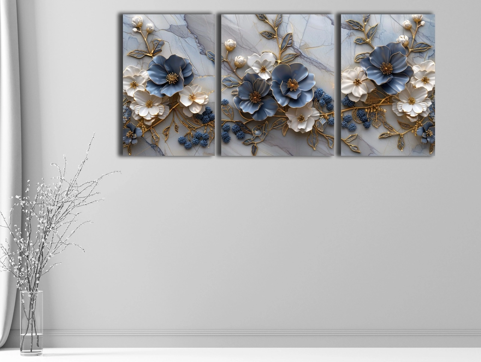 Çiçekler%20-%20Laminasyonlu%20Kanvas%20Tablo%203%20lü%20Set