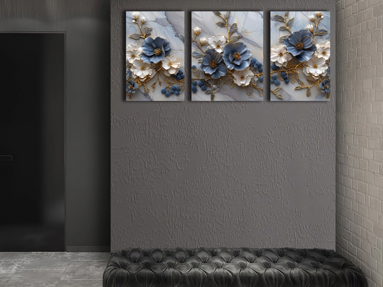 Çiçekler%20-%20Laminasyonlu%20Kanvas%20Tablo%203%20lü%20Set