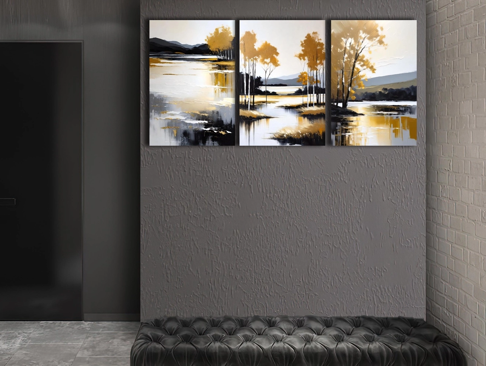 Göl%20Kenarı%20-%20Laminasyonlu%20Kanvas%20Tablo%203%20lü%20Set