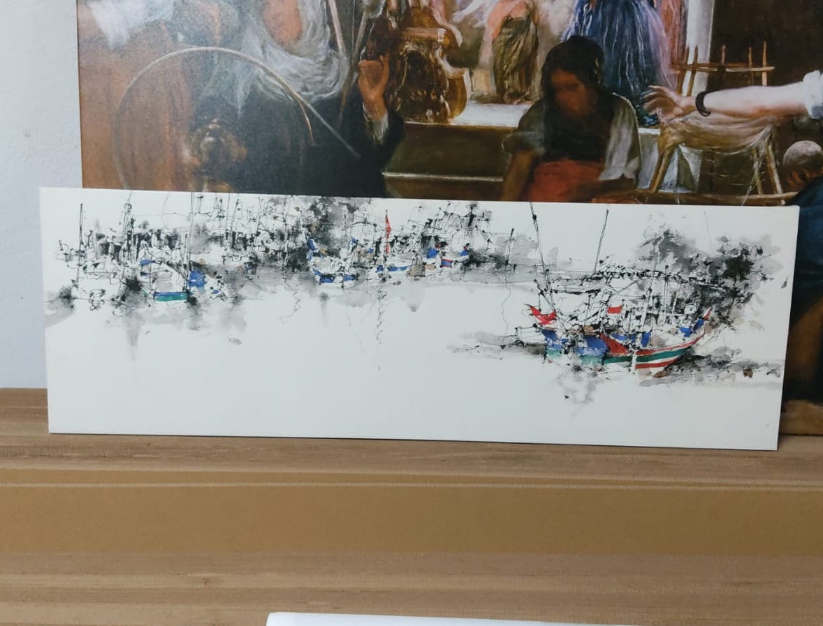 BOATS ON RIVER - Yağlı Boya Efektli Tablo