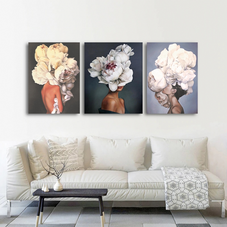 Çiçek%20Kadın%20-%20Laminasyonlu%20Kanvas%20Tablo%203%20lü%20Set