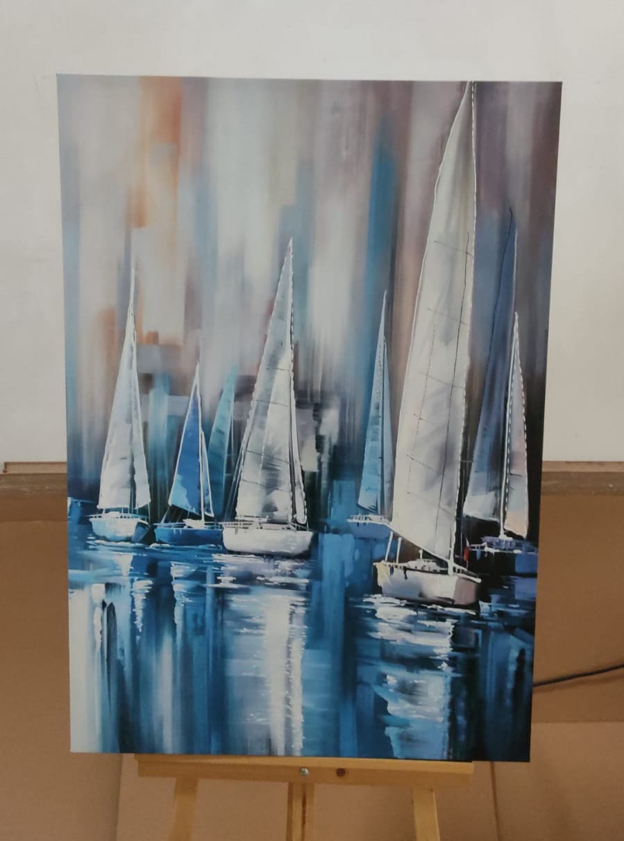 BOATS ON SEA - Yağlı Boya Efektli Kanvas Tablo