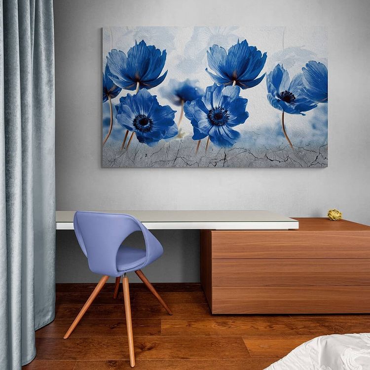 MAVİ%20ÇİÇEKLER%20-%20Laminasyonlu%20Kanvas%20Tablo